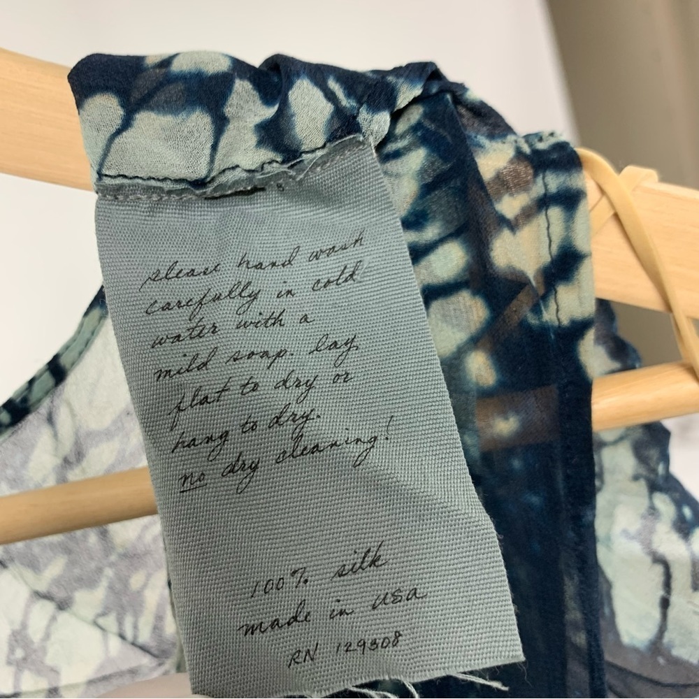 RAQUEL ALLEGRA Mist and Navy Tie Dye Maxi Sheer Silk Tie Waist V-neck Dress 0 - Picture 6 of 12